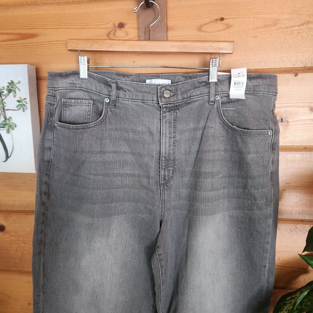 LOFT NWT High Waist The Wide Leg Jeans Gray Stone Wash Whisker Denim Plus Sz 18 - Picture 2 of 10